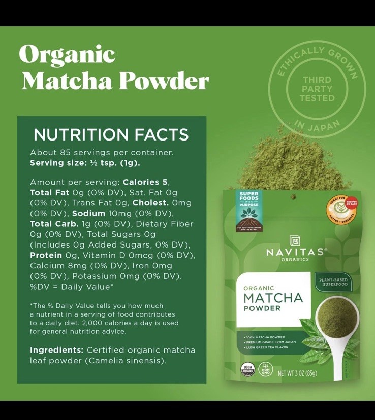 Navitas Organic Matcha Powder 3 oz – Premium Culinary Grade, Non-GMO, Vegan
