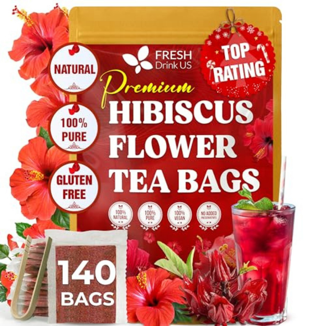 Premium 140 Hibiscus Flowers Tea Bags, 100% Natural, Handmade & Pure from Hibi