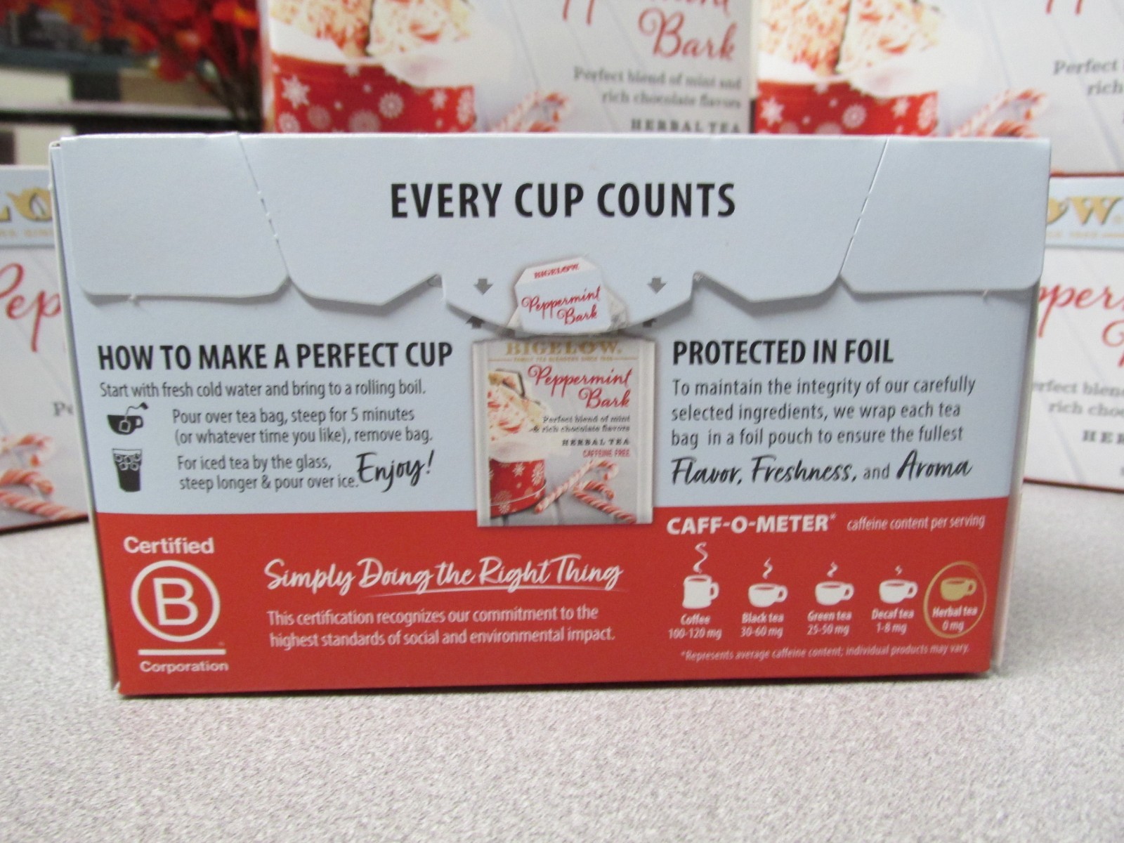 6 Boxes Bigelow Peppermint Bark Tea Bags 18ct. Exp 2028
