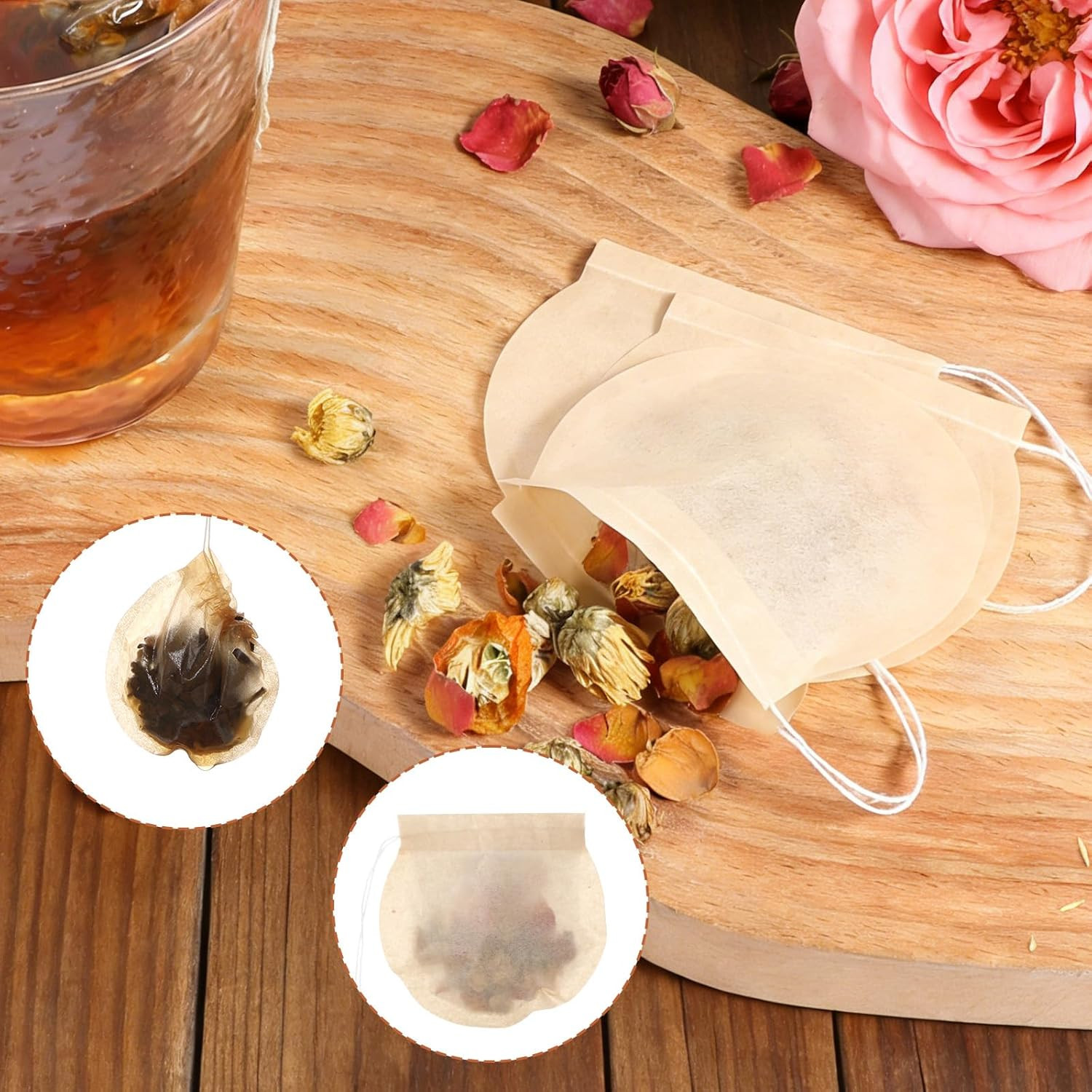 200 Pcs Tea Bags for Loose Leaf Tea Natural round Tea Filter Bags Disposable Woo