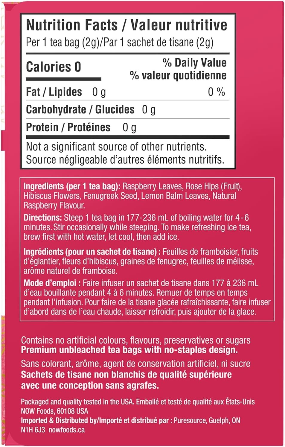 NOW Caring Tea, Red Raspberry – 24 Tea Bags