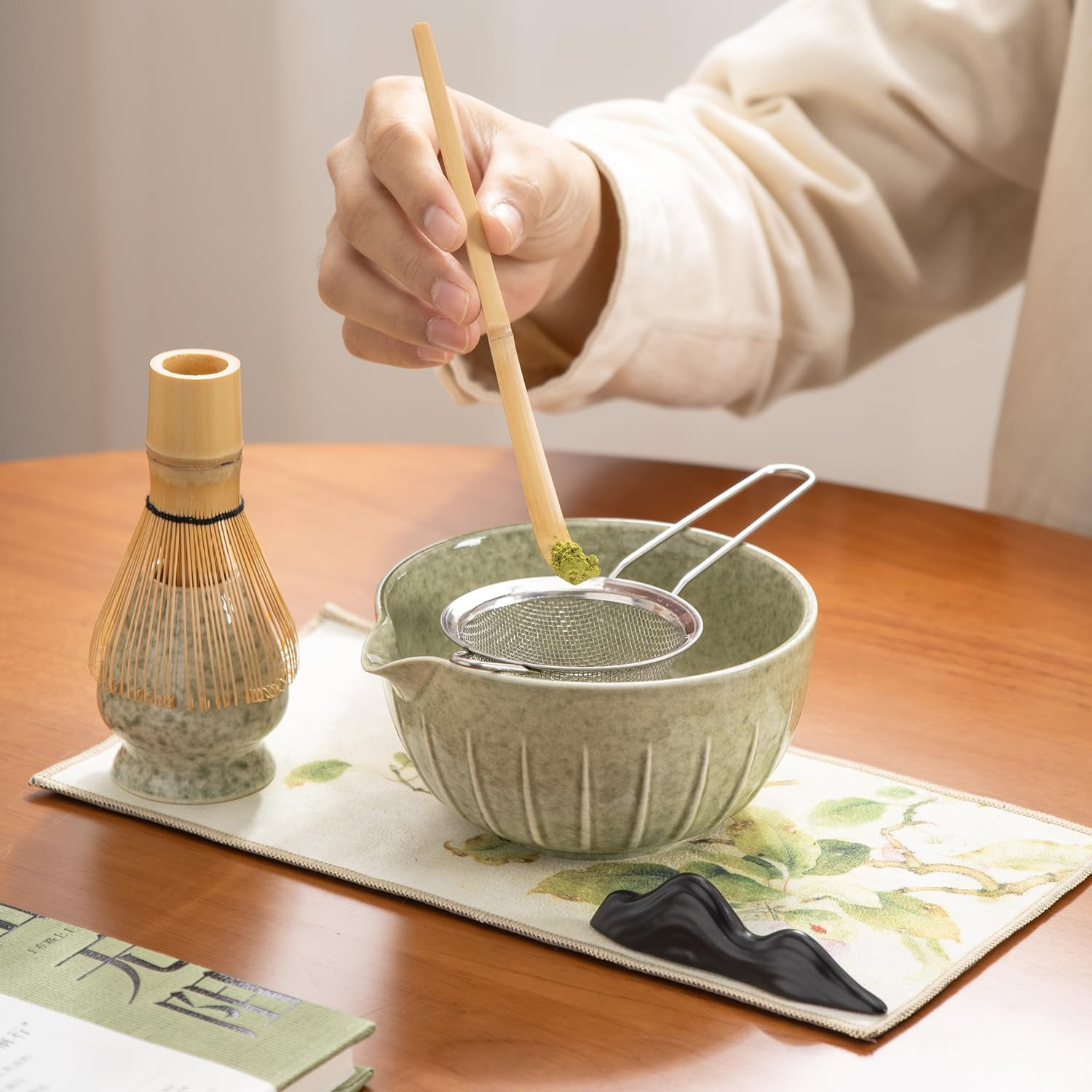 Matcha Whisk Set – 7PCS Matcha Kit ，Matcha Bowl with Spout, Bamboo Whisk