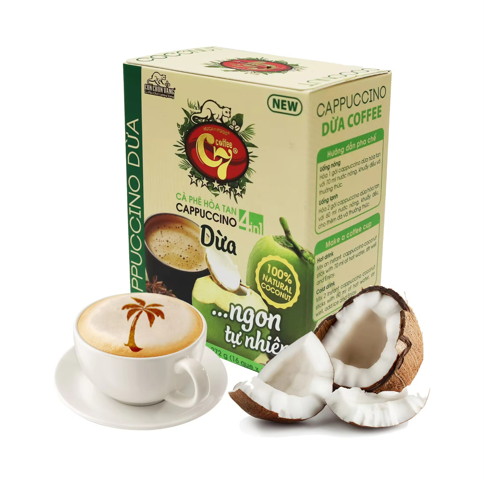 Huca Food – Instant Coffee 4in1 Coconut Cappuccino Vietnamese Coffee 272G & 850G