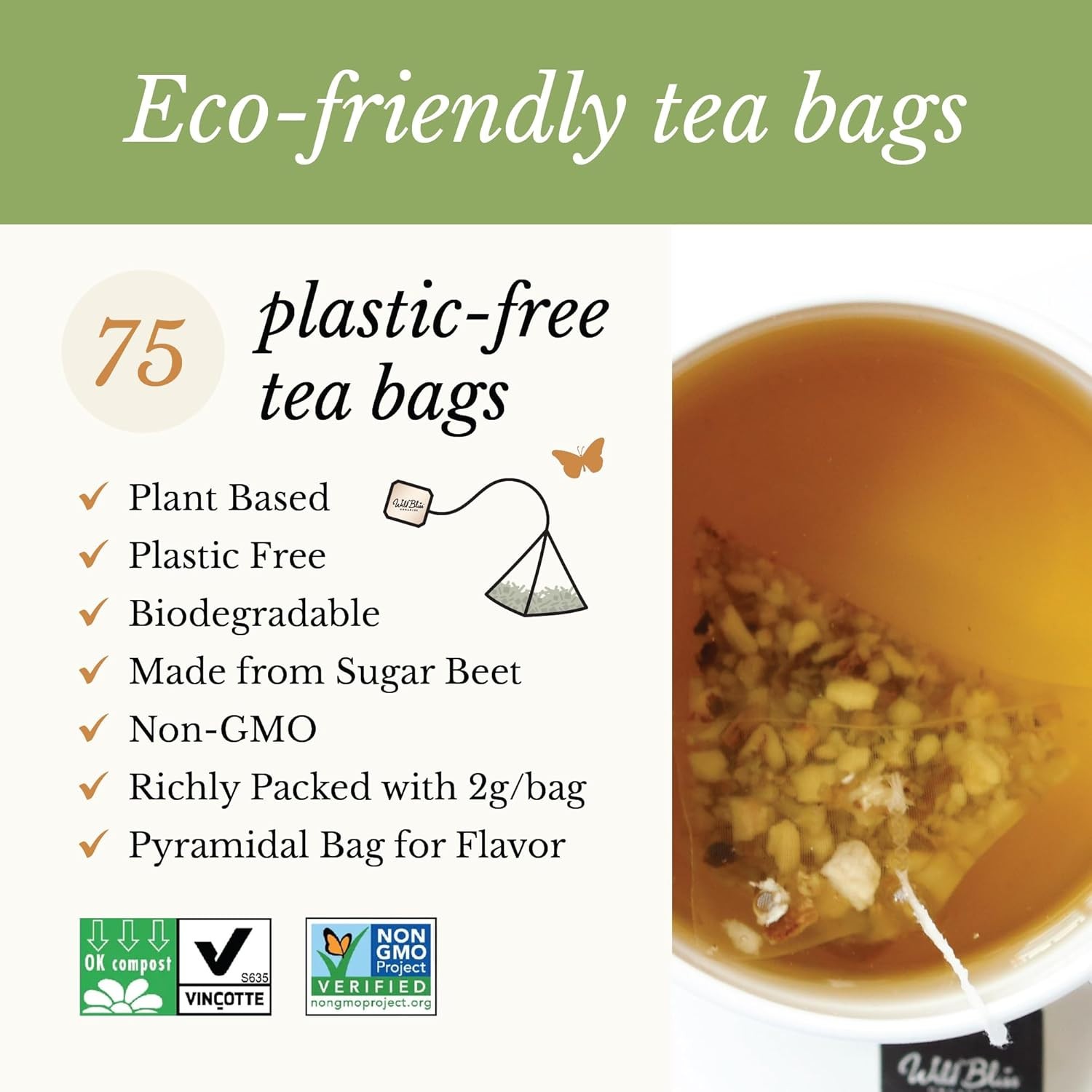 Wild Bliss Organic Dandelion Root Tea, Caffeine-Free, 75 Bags