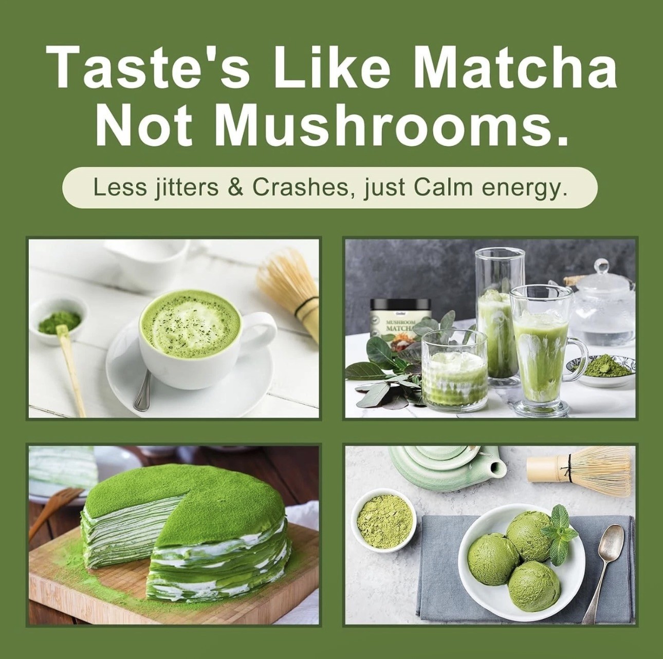 3.52 Oz, Grelim Mushroom Matcha Infused With 7 Superfood Mushrooms, MCT Oil