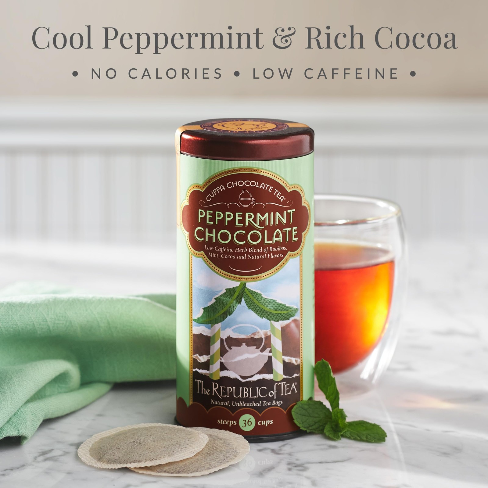 The Republic of Tea – Peppermint Cuppa Chocolate Tea Bags, Low-Caffeine, 36 S…