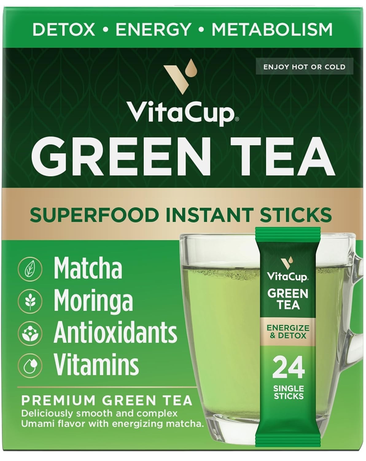 Conveniently Packaged Green Tea with Matcha & Antioxidants – 24 Instant Packs