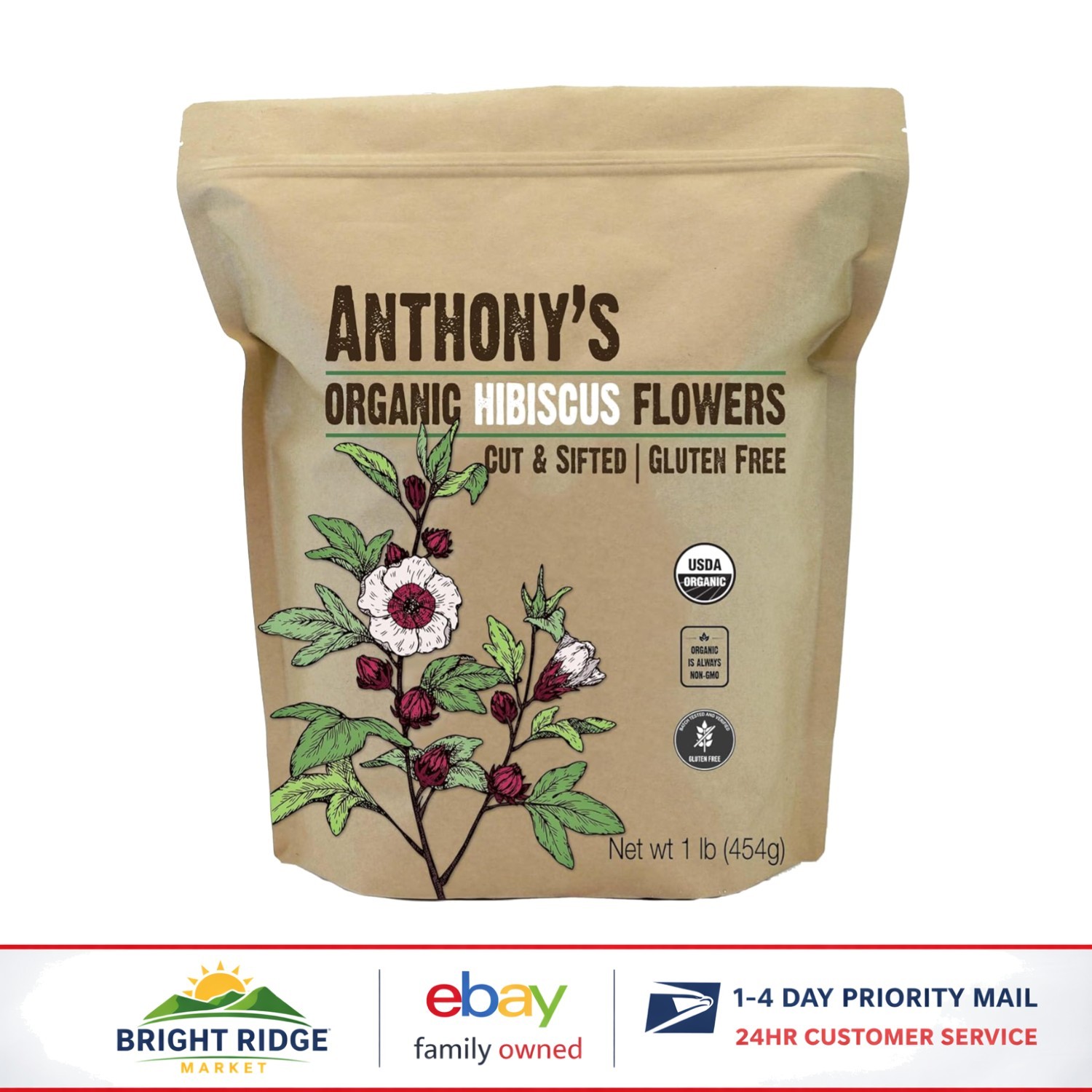 Cut & Sifted Hibiscus Flowers, 1 lb – Herbal Tea, Non GMO and Caffeine Free