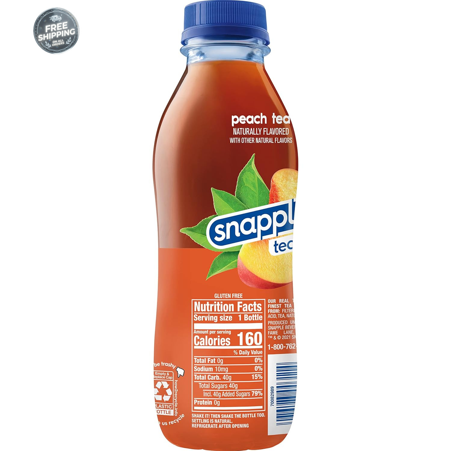 Snapple Peach Tea, 16 Fl Oz Recycled Plastic Bottle, Pack of 12