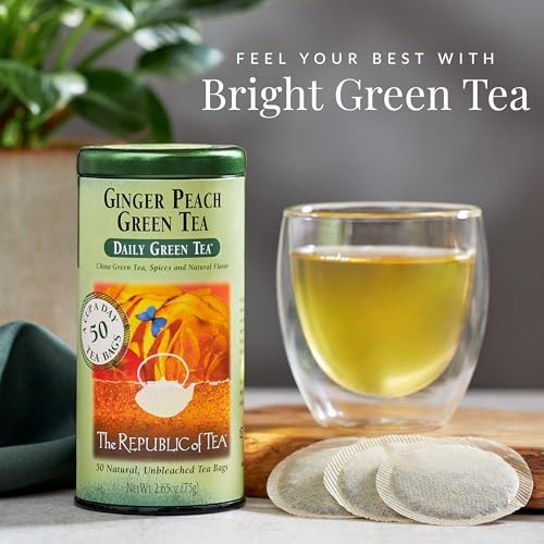 The Republic of Tea – Ginger Peach Green Tea, 50 Tea Bags, Tin Assorted Sizes