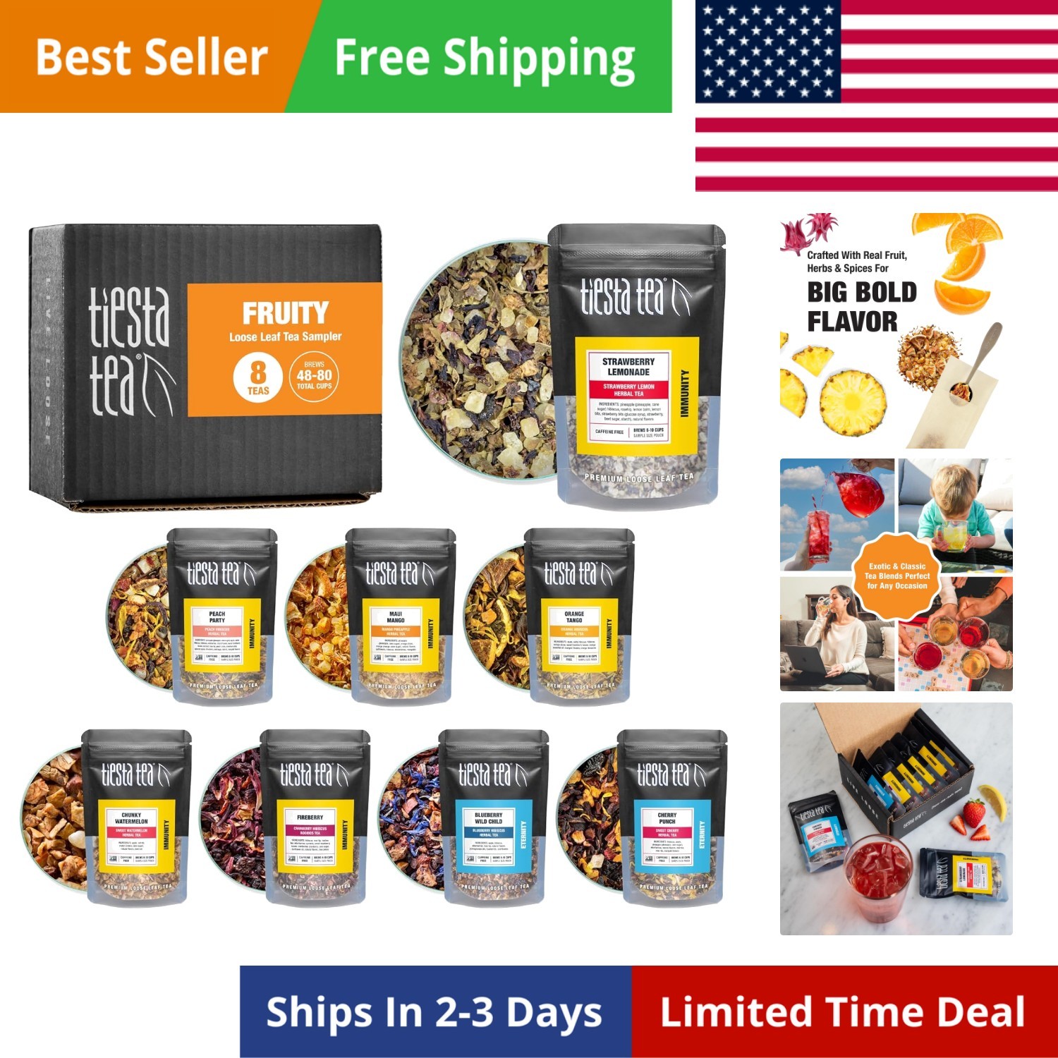 Fruity Tea Sampler Dry Flight Set, Loose Leaf, No Caffeine, Makes Hot and Ice…