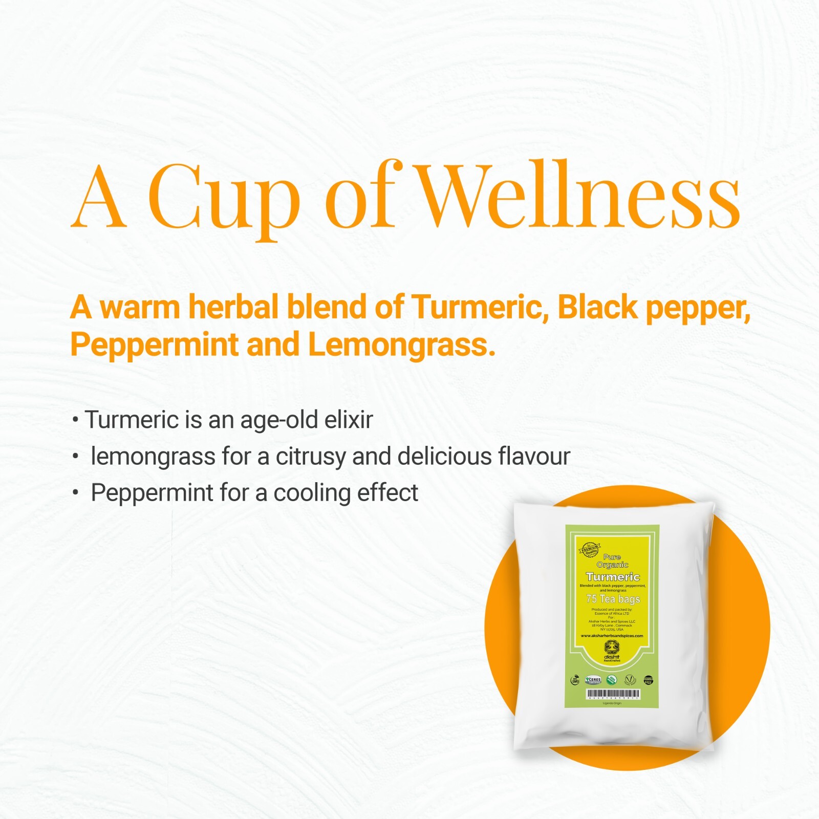 Organic Turmeric Tea Blend, Curcuma Turmeric Herbal Tea Blend, 75 Detox Tea Bags