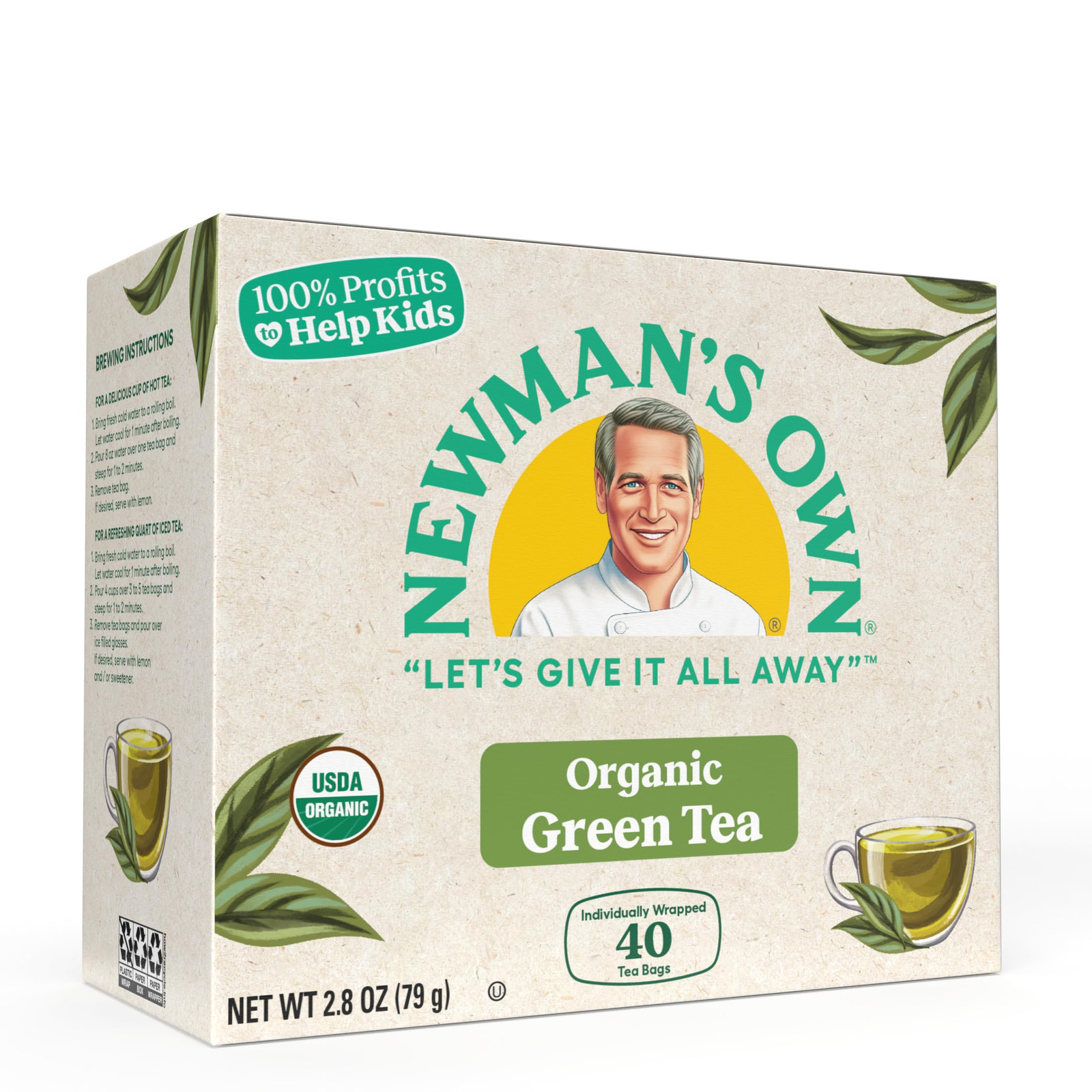 Newmans Own Organics Green Tea 40 Count Kosher Gluten Free Dairy Free Bags