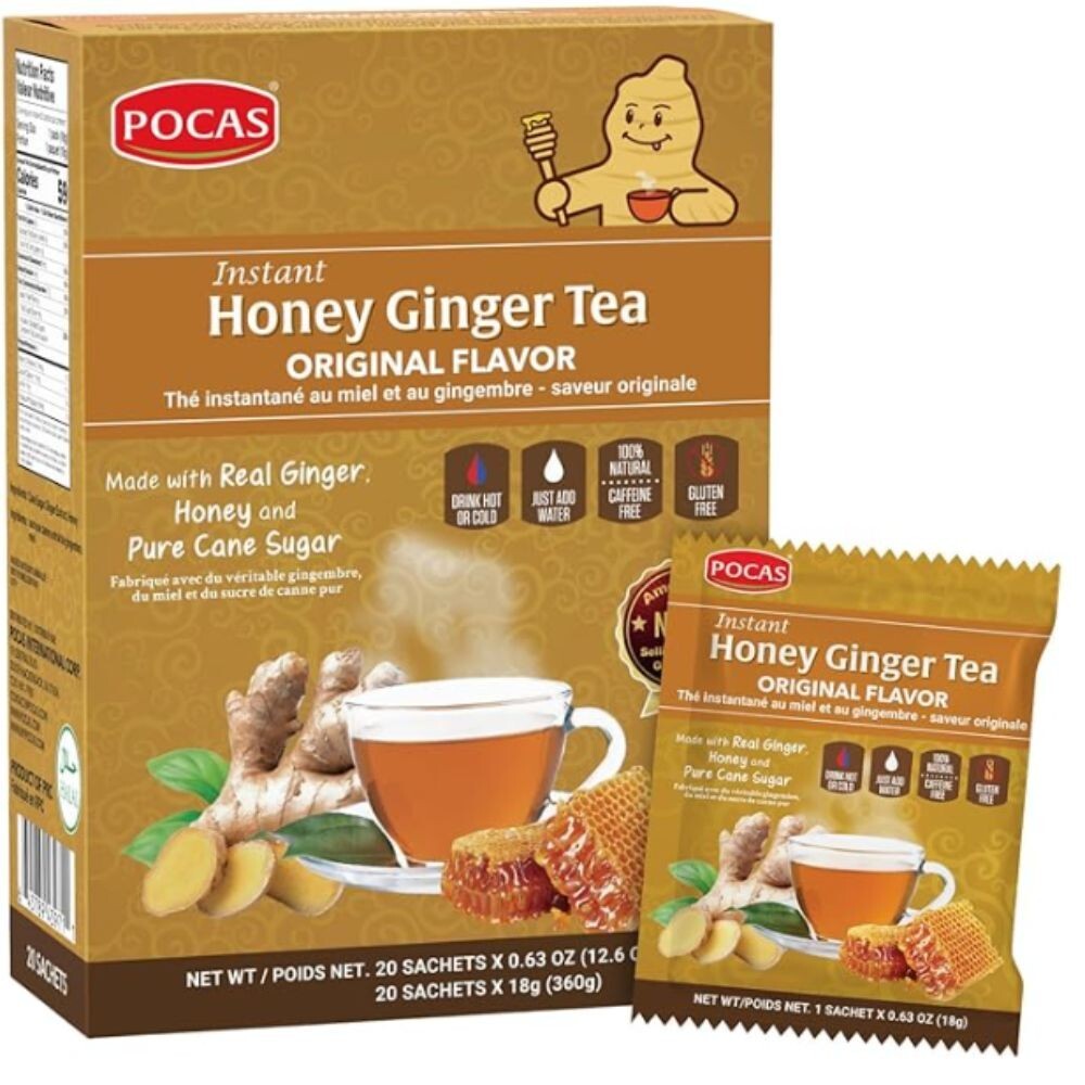Tea Ginger Honey Lemon Crystals Instant Bag Packets Non GMO Gluten Caffeine Free