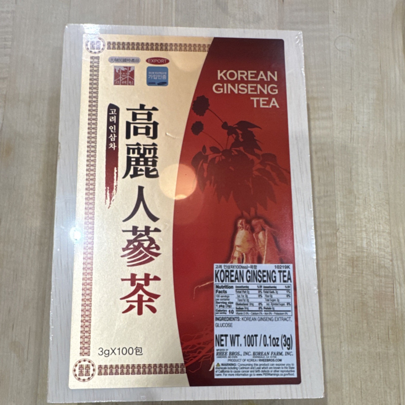 Korean Farm Korean Ginseng Tea Powder 100 Pack 3g Bags Korean Origin