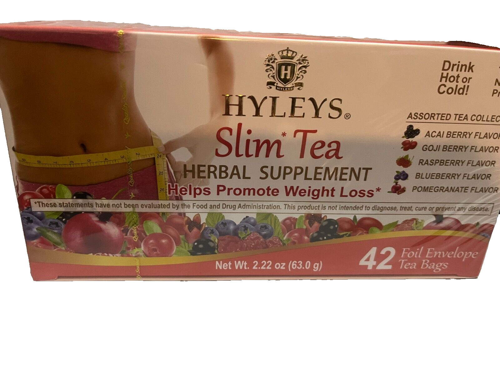 HYLEYS SLIM TEA HERBAL SUPPLEMENT ASSORTED TEA COLLECTION 42 FOIL ENVELOPES