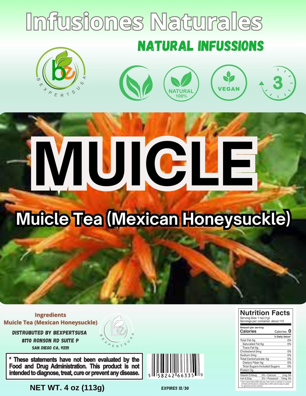 Mexican Honeysuckle Herbal Tea – 4 oz – 100 Natural, Vegan, Non-GMO