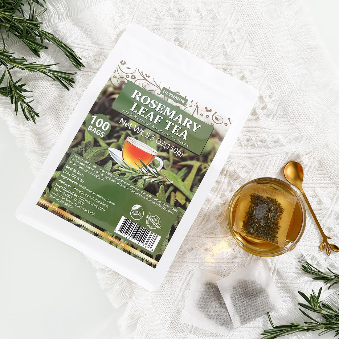 Premium Rosemary Tea Bags, 100 Teabags. Made with 100% Pure Natural Rosemary Le