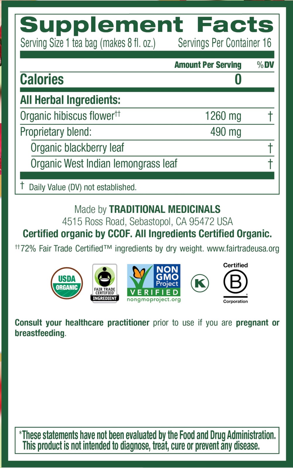 Traditional Medicinals – Organic 96 Count (Pack of 6), Tea Hibiscus Org