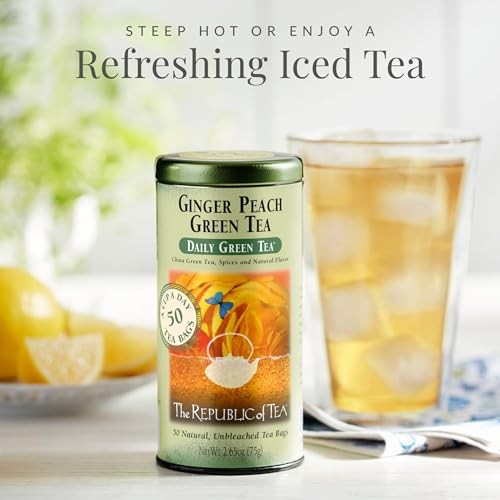 The Republic of Tea – Ginger Peach Green Tea, 50 Tea Bags, Tin Assorted Sizes