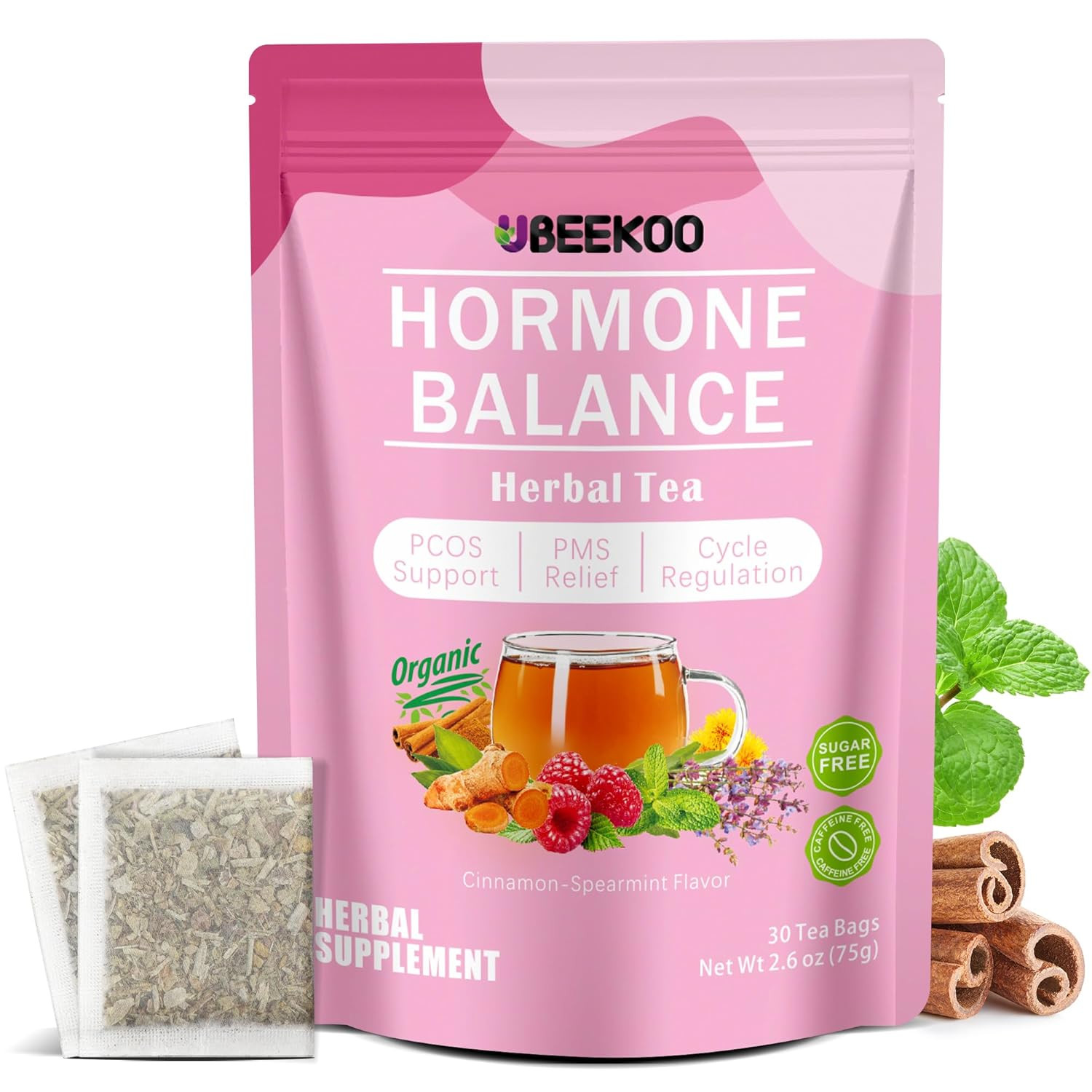 Hormone Balance Tea for Women, Organic Herbal Tea with Red Raspberry Leaf, Tulsi