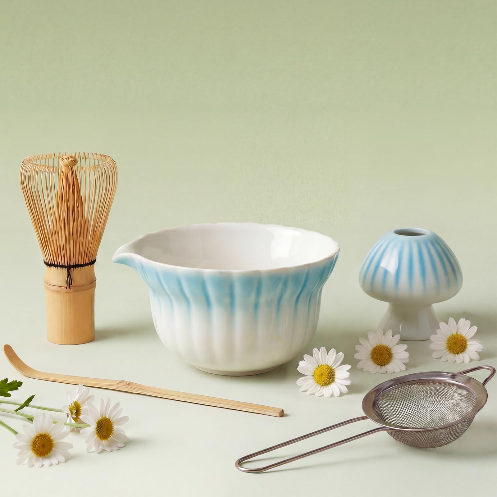 Matcha Set, 5Pcs Ceramic Matcha Set including Daisy Matcha Bowl and Mushroom …