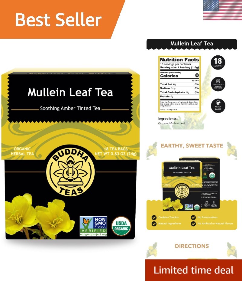 Mullein Leaf – Organic Herbal Tea – Single Ingredient – Warm Amber Hue – Mild…