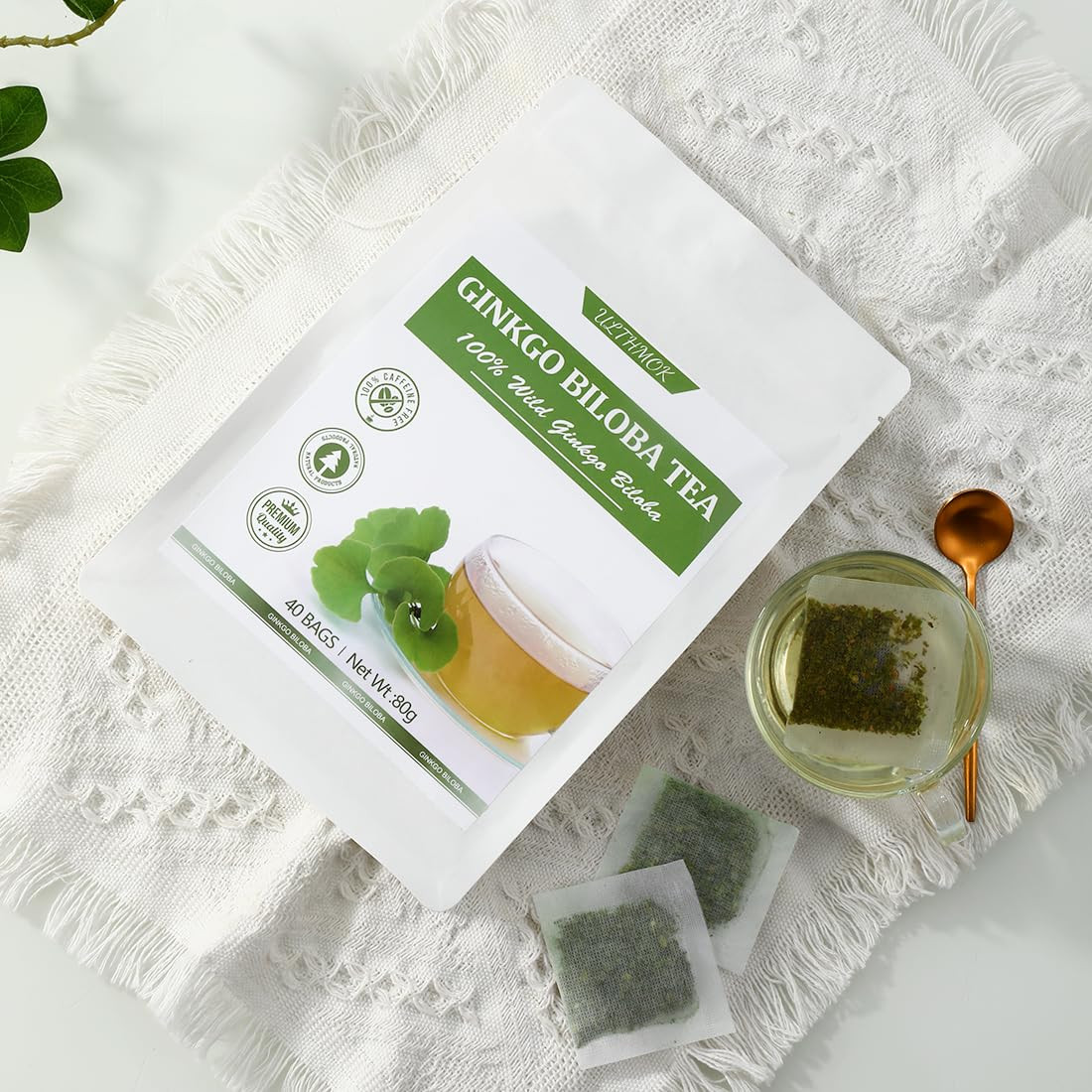Premium 40 Ginkgo Biloba Tea Bags, Made with 100% Natural Ginkgo Biloba Leaves,