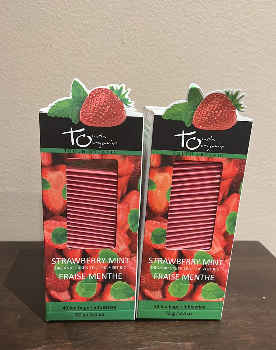 2 Touch Organic Strawberry Mint Green Tea Bags, 40 Bags Each 2.5 oz Exp 2026
