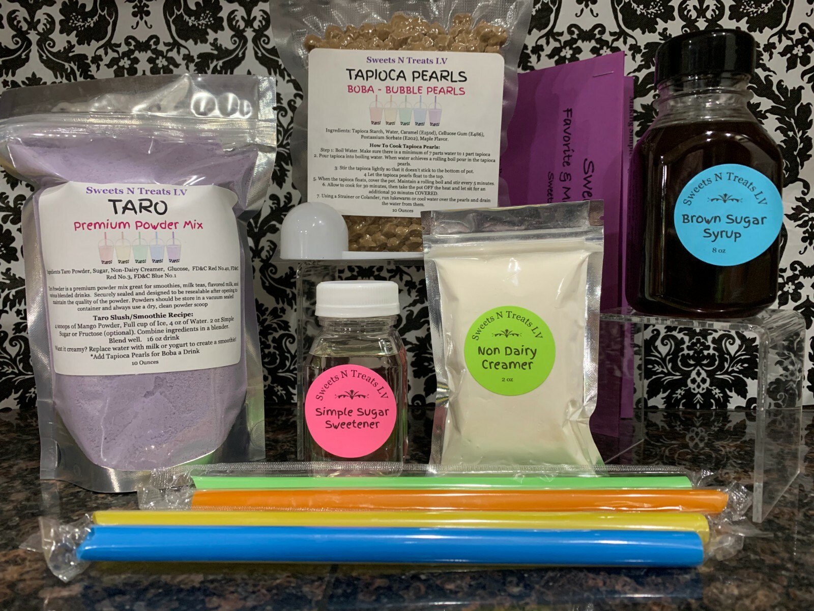 Premium Assorted Powder Boba Bubble Tea Tapioca Pearls Brown Sugar Syrup DIY KIT
