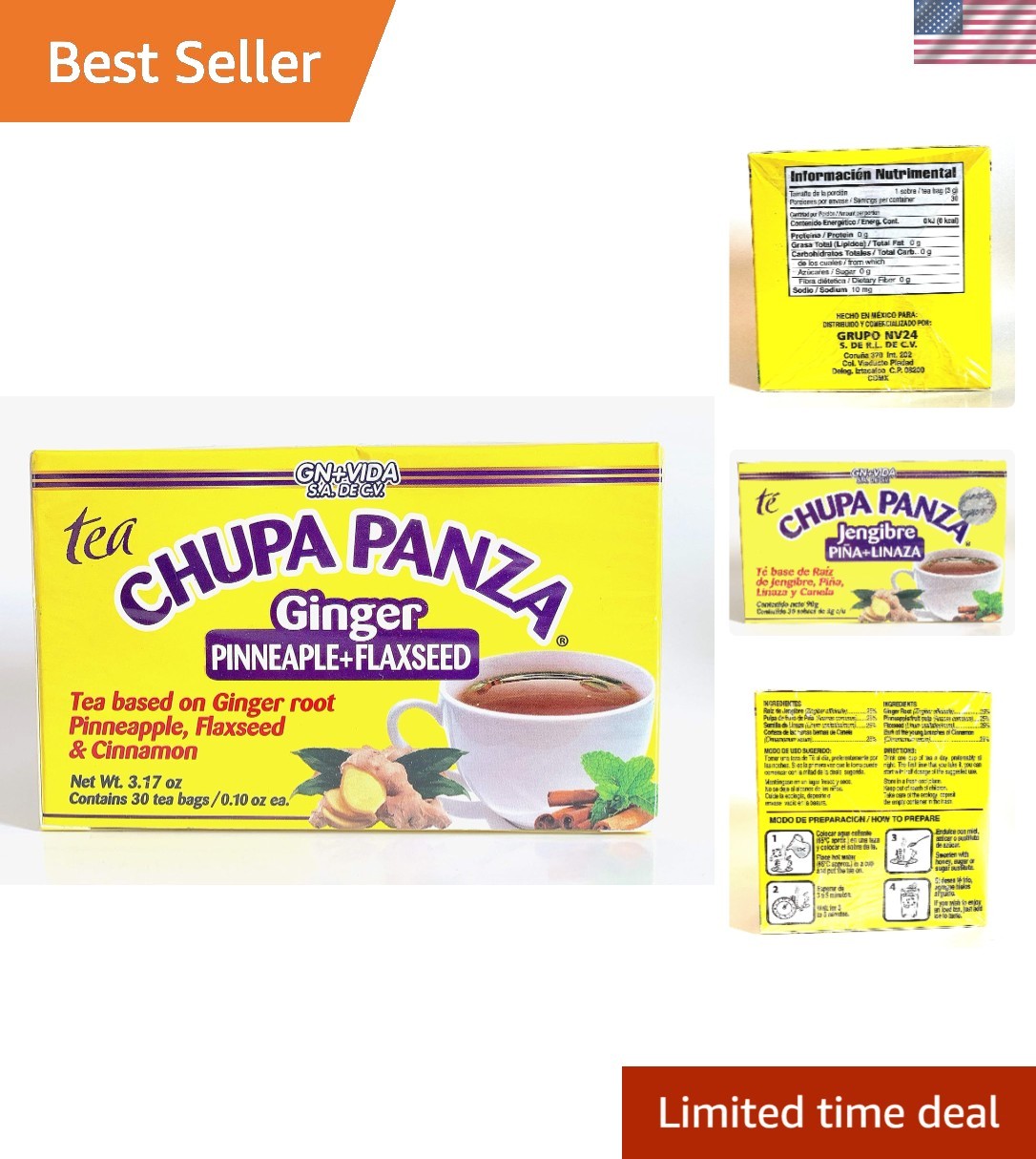 30-Bag Chupa Panza Detox Tea – Sugar-Free, Gluten-Free for Metabolism Support