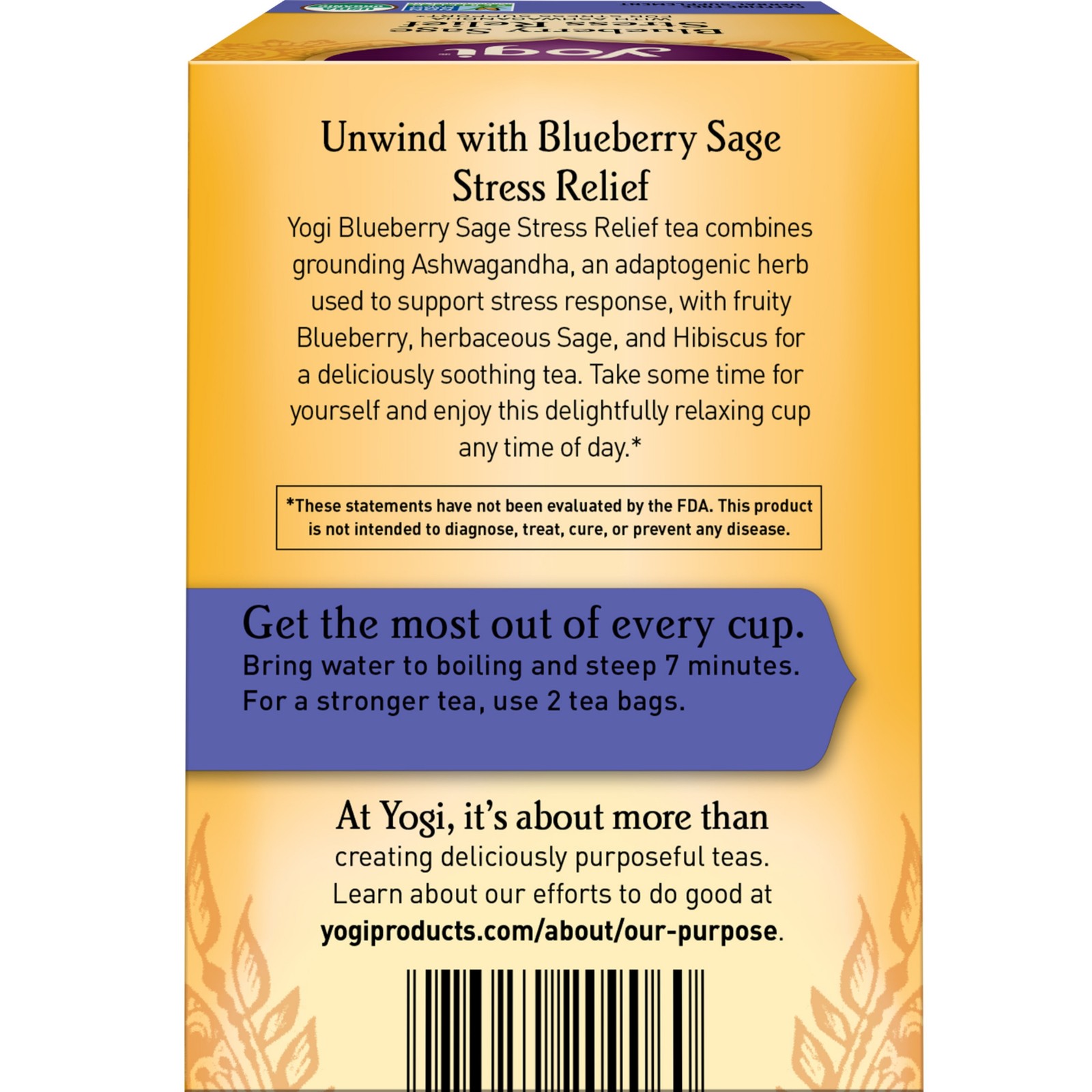 Yogi Tea – Blueberry Sage Stress Relief (4 Pack) 64 Organic Herbal Tea Bags