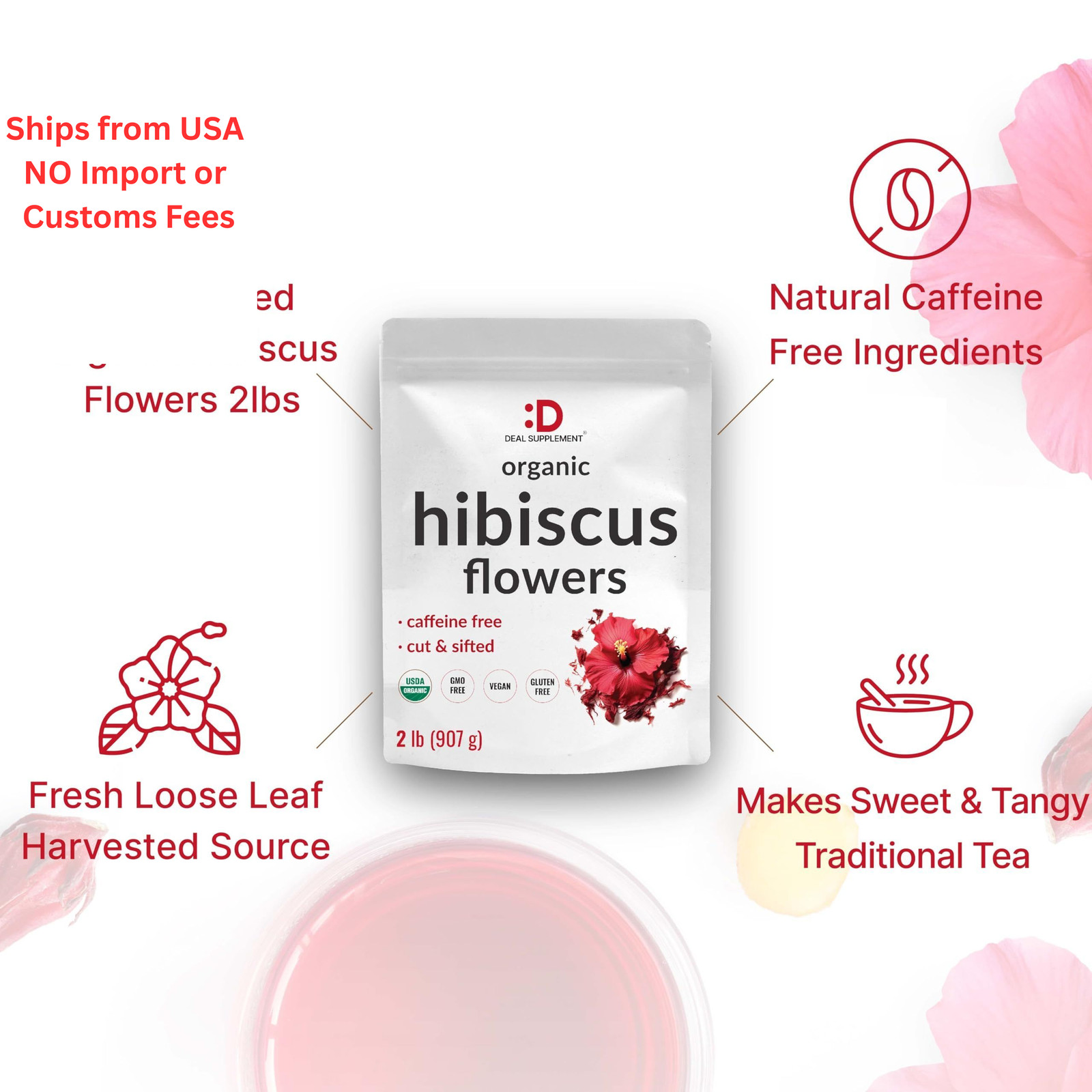 Dried Organic Hibiscus Flowers, 2 Pounds – Cut & Sifted 2 (Pack of 1)