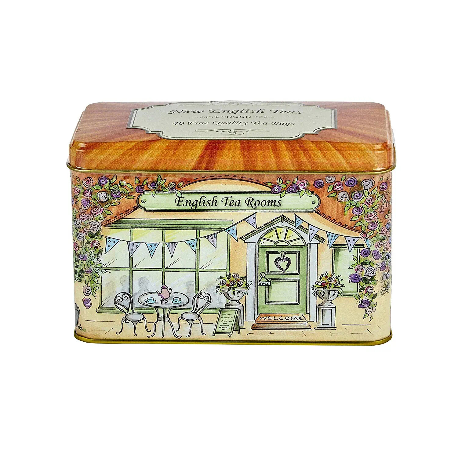 NEW ENGLISH TEAS AFTERNOON TEA TIN W,40 FINE QUALITY TEA BAGS VINTAGE TEA ROOMS
