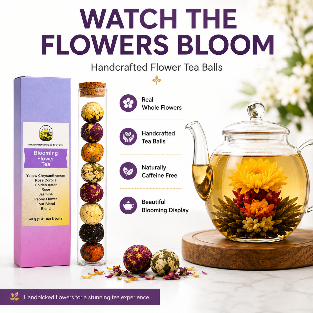 Summer Sale Blooming Tea Balls 8 Pack Jasmine Rose Chrysanthemum Peony Tea