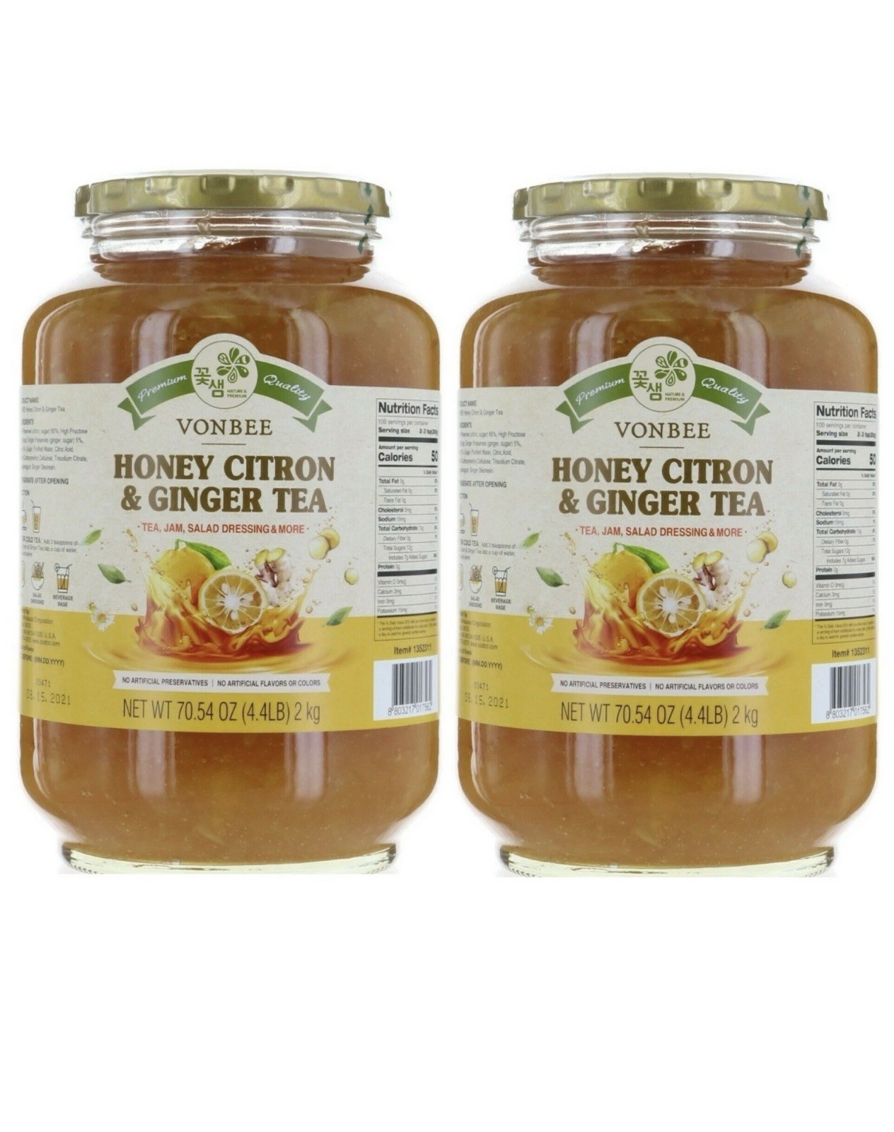 2X Vonbee Honey Citron and Ginger tea, Jam, Salad Dressing and More 4.4 LB / 2KG