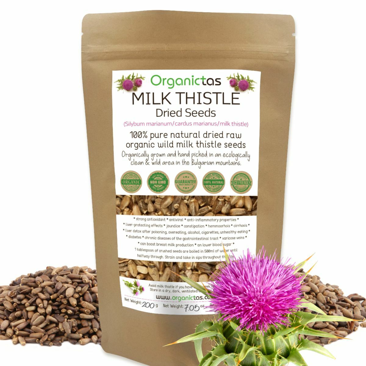 MILK THISTLE SEEDS – Organic for Tea Silybum Marianum Natural Detox 50g-400g BIO