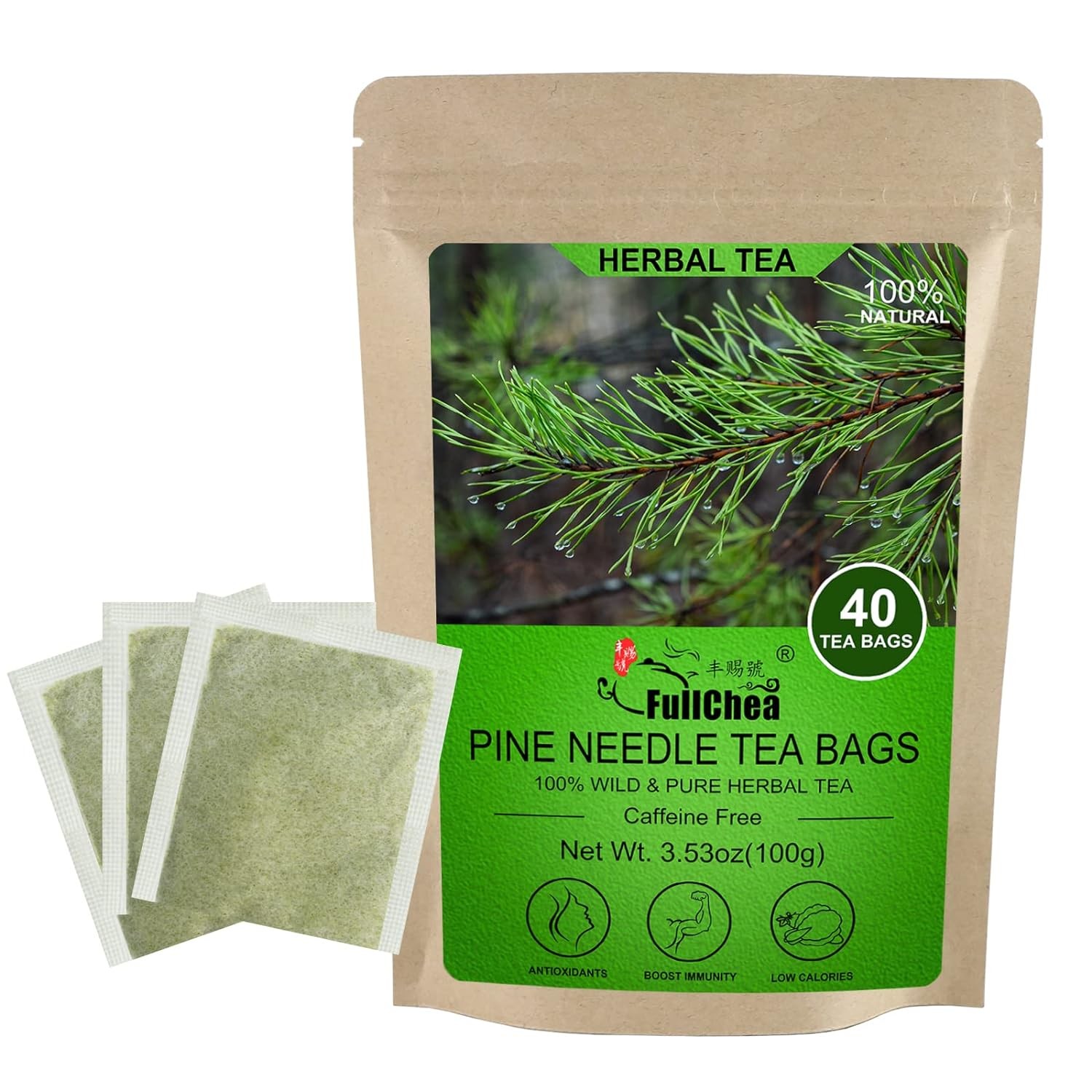 FullChea – Dried Pine Needle Tea Bags, 40 Teabags, 40 Count (Pack of 1)