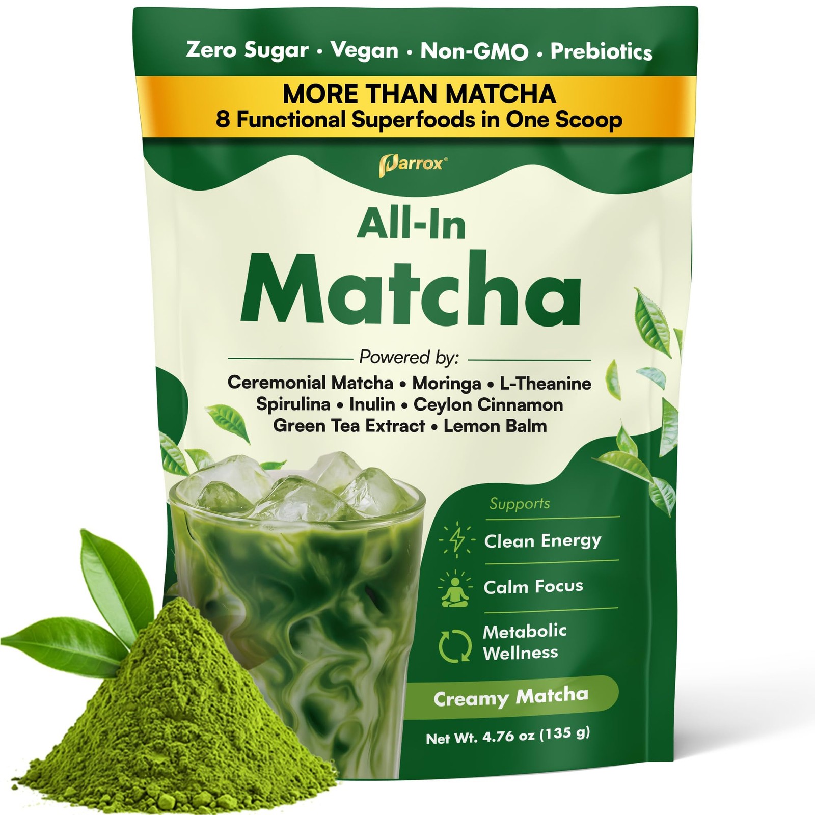 Ceremonial Grade Matcha Powder Infused with Moringa, Green Tea Extract, L-The…