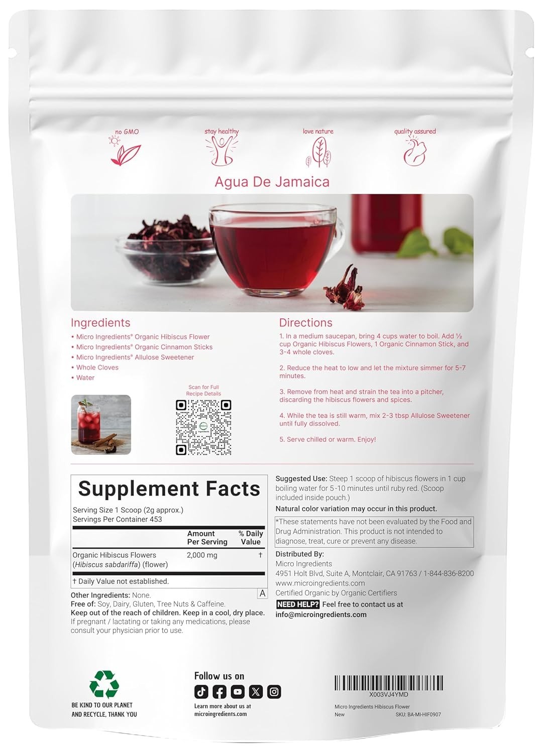 Organic Hibiscus Flowers, 2lbs 450+cups | Flor de Jamaica, Loose Leaf Tea for…
