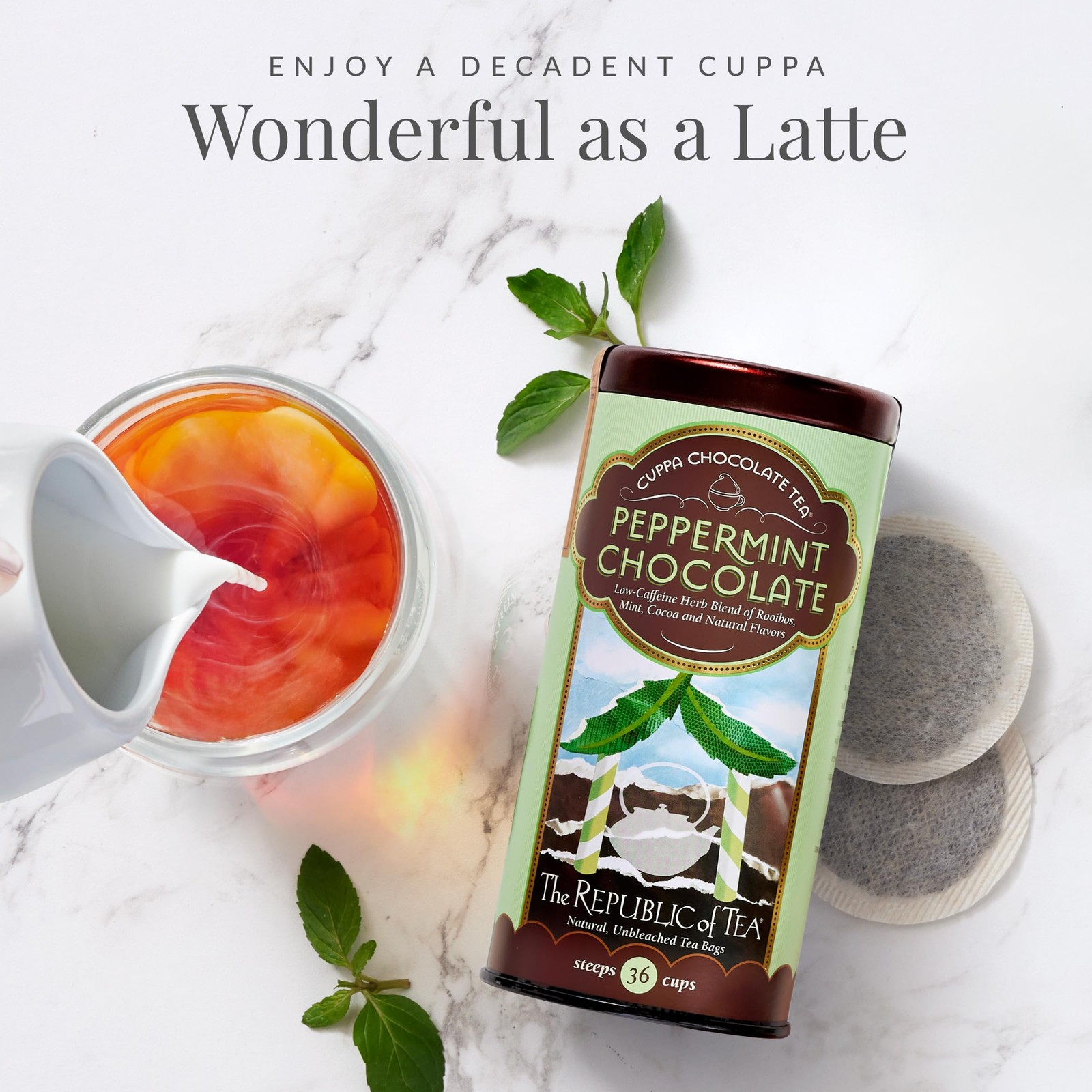 The Republic of Tea – Peppermint Cuppa Chocolate Tea Bags, Low-Caffeine, 36 S…