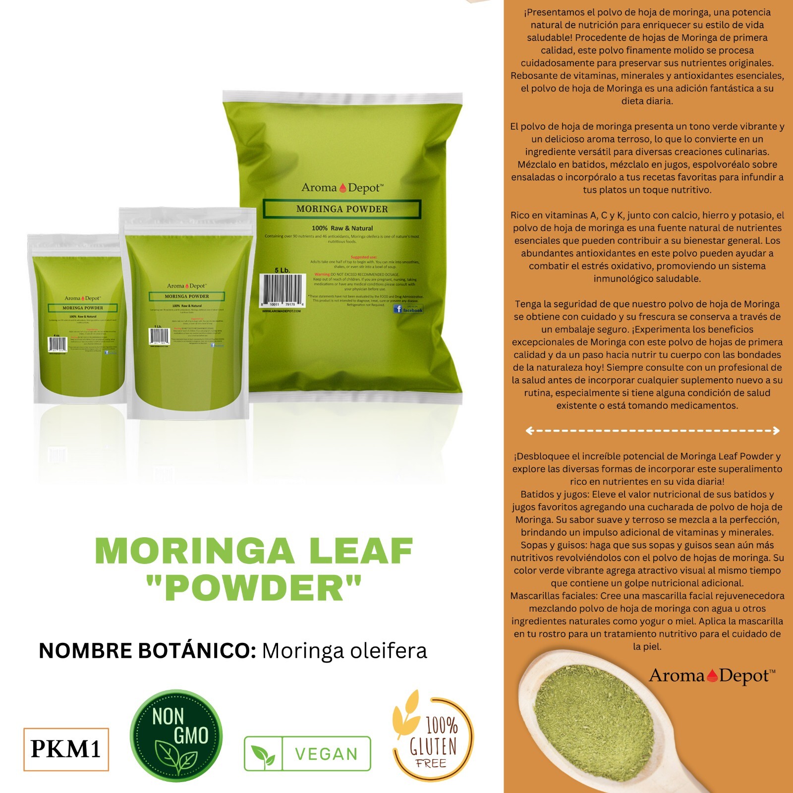 Moringa Powder 8oz. Hoja Polvo de Moringa oleifera Leaf Pure Natural Superfood