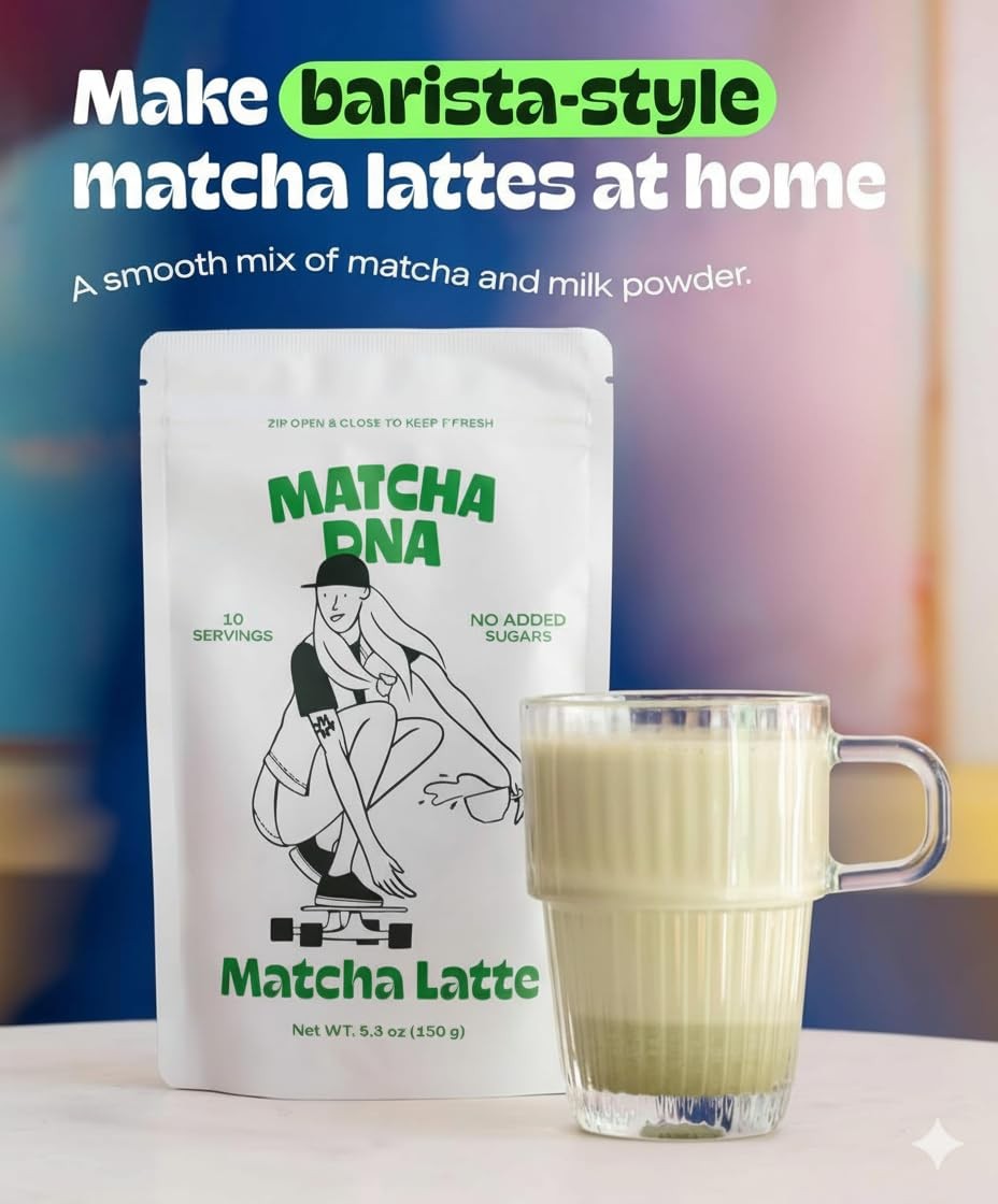 MatchaDNA Matcha Latte – Sweet Powder with Milk, No 5.3oz Bag