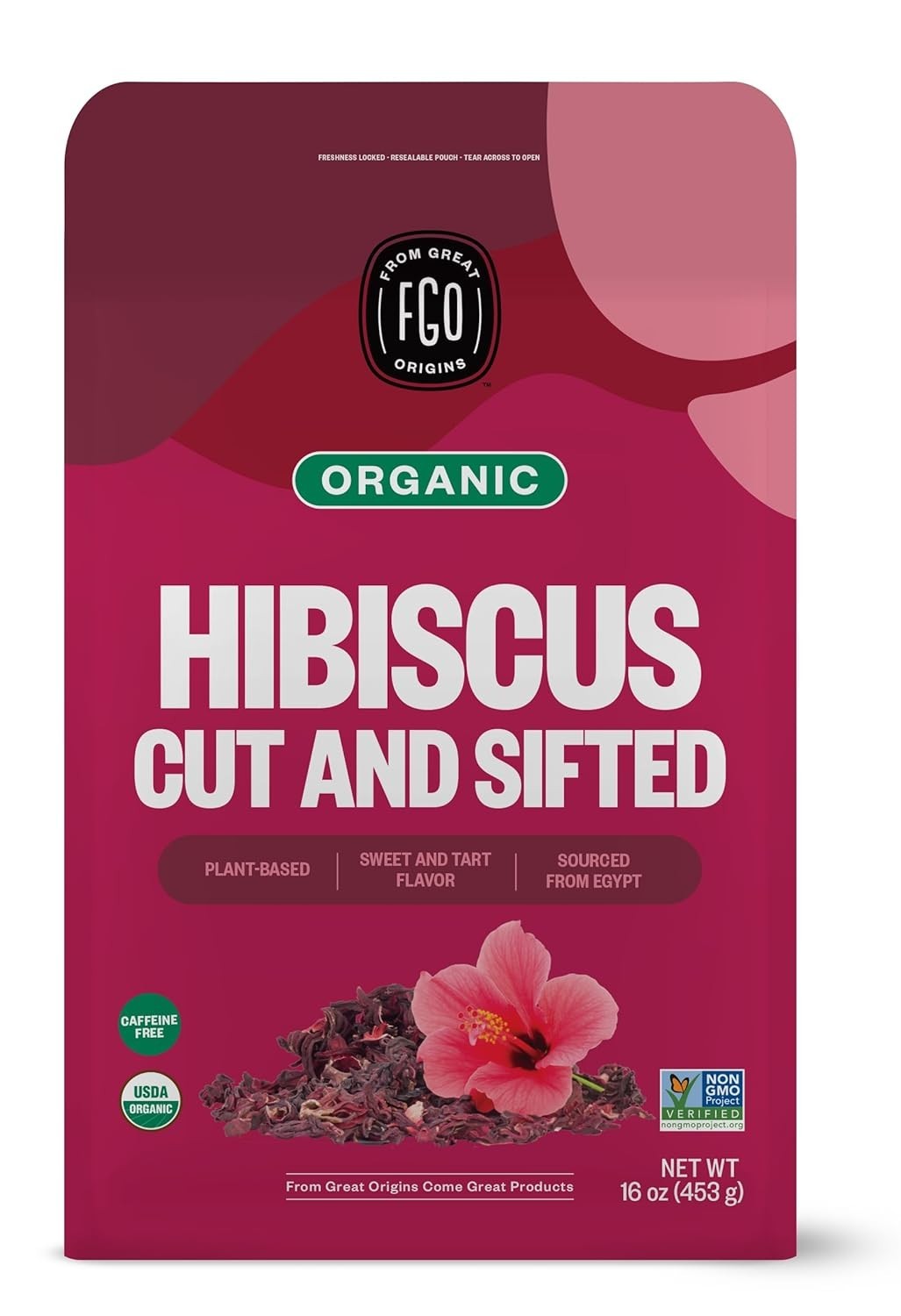 Organic Hibiscus Flowers, Cut and Sifted, 16oz Bulk Resealable Bag, Packaging…