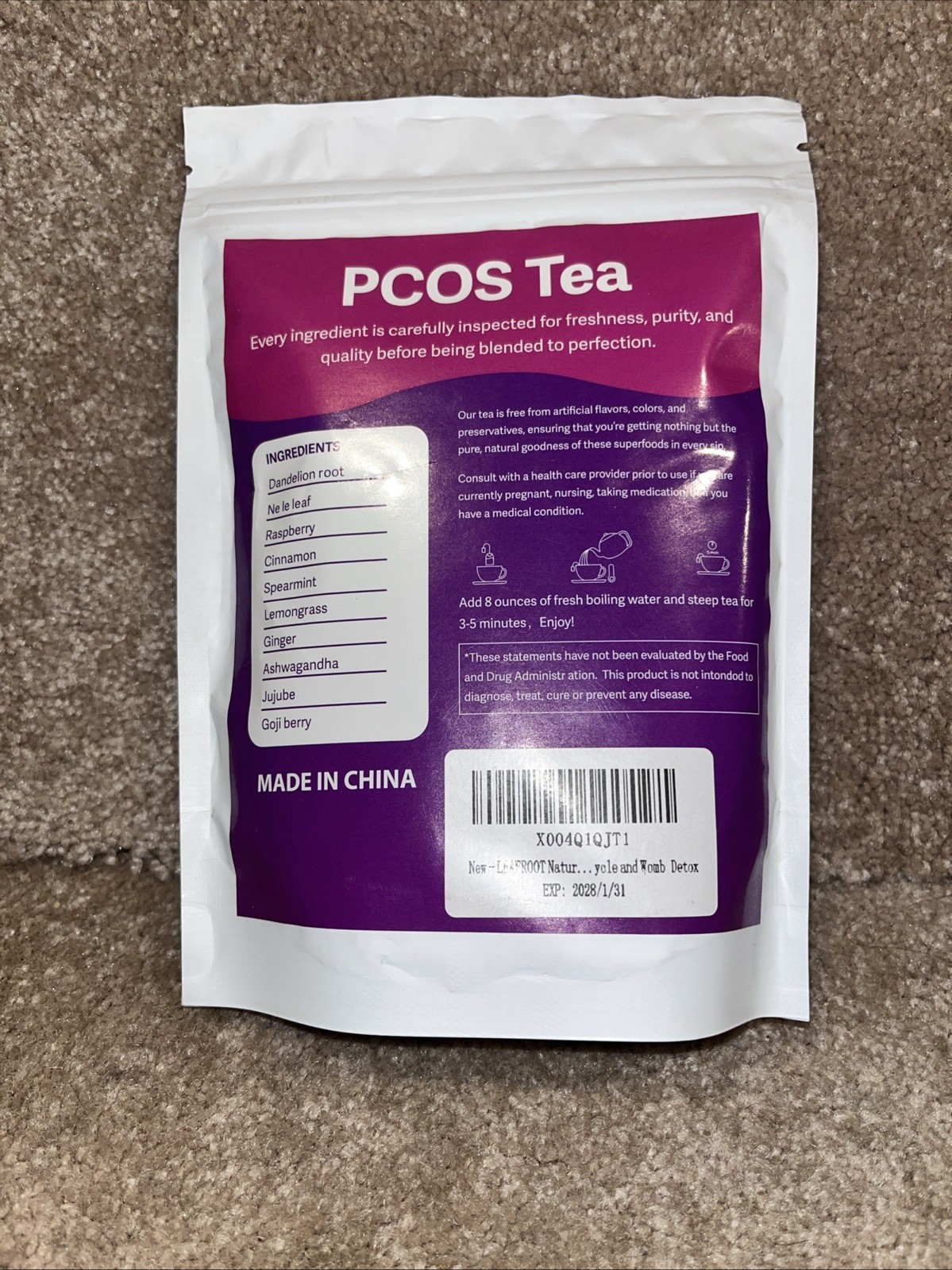 Leaf Root PCOS Tea 100% Natural Herbal Non-GMO Vegan 10 Bags Herbal Tisane