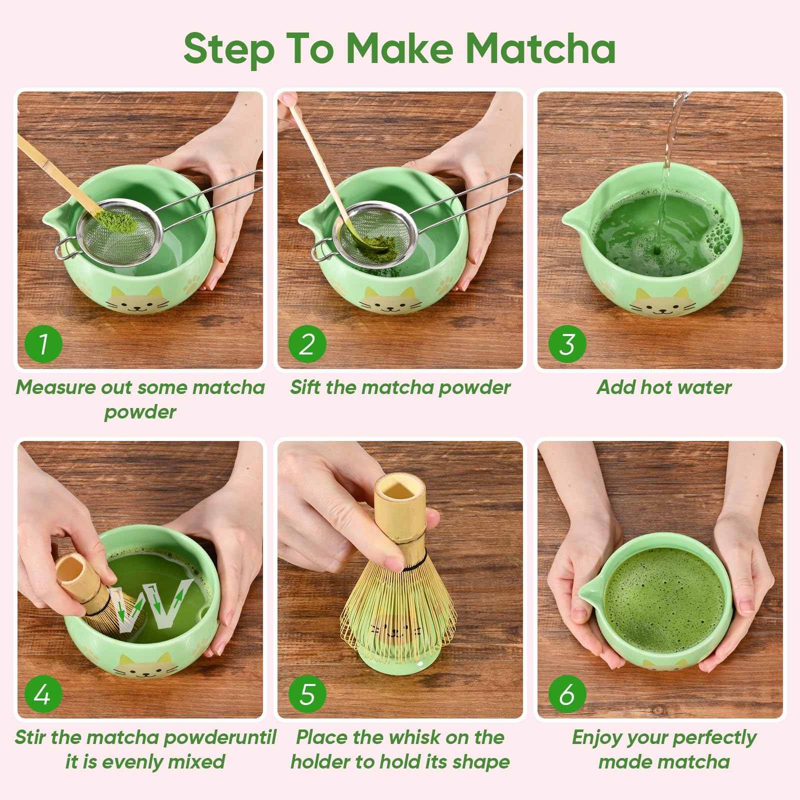 Vanmiya Matcha Whisk Set, 8Pcs Matcha Set for Ceremony, Matcha Whisk and Ceramic