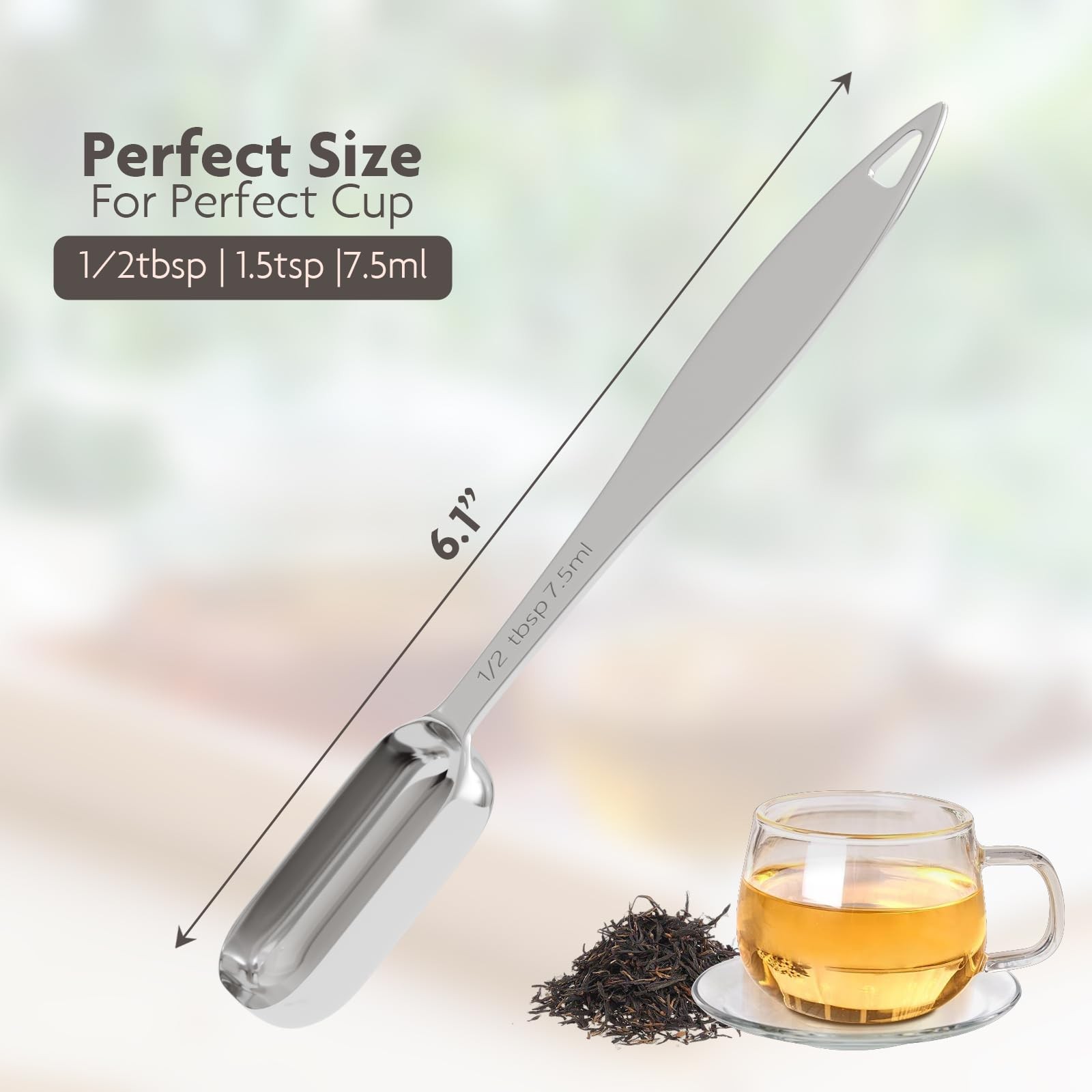 TREMENDRY Tea Scoop for Measure Loose Leaf, 1.5tsp(7.5ml) 1.5tsp, Silver