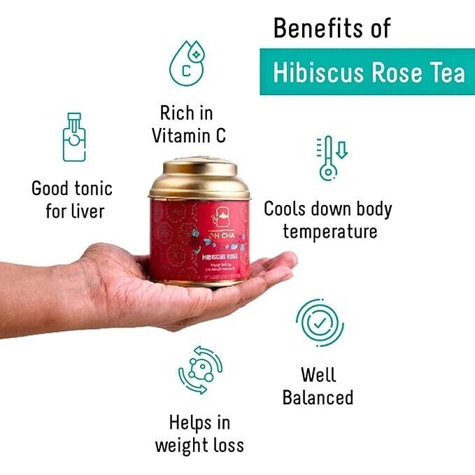 OH CHA Hibiscus Tea With Rose | Herbal Tea, 35GM Natural Rose Petals, Clove.