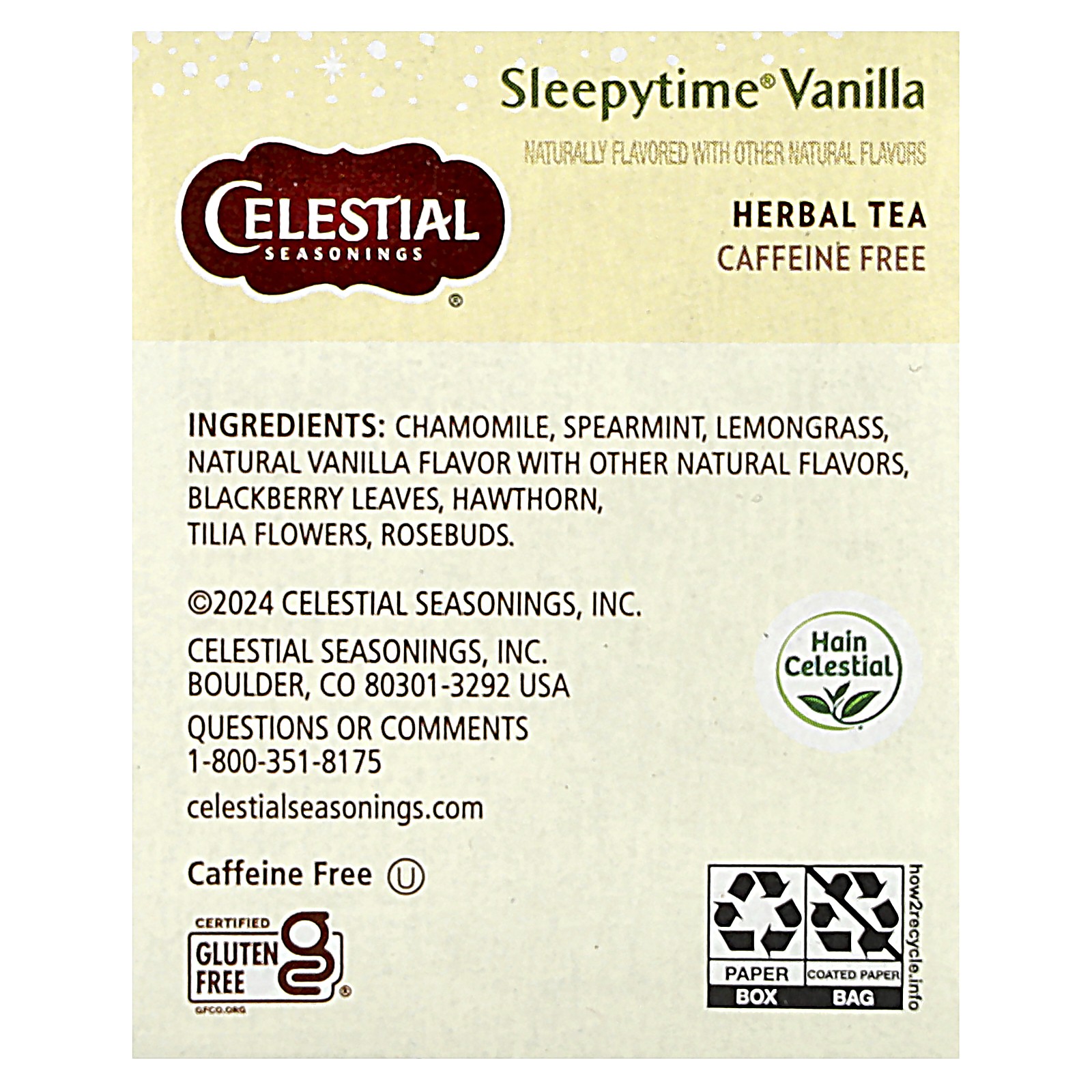 Herbal Tea, Sleepytime® Vanilla, Caffeine Free, 20 Tea Bags, 1.1 oz (30 g)