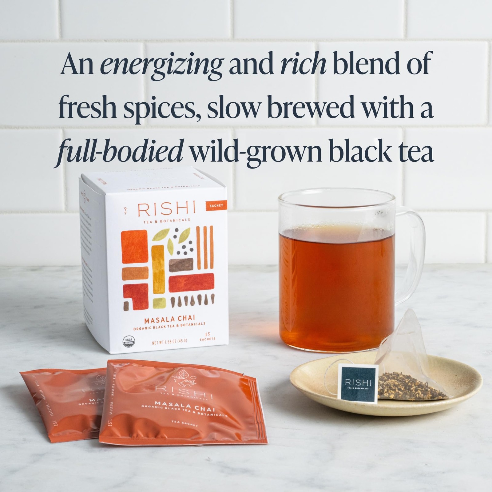 Masala Chai Black Sachet Tea Bag Blend – Organic, Assam with Whole Spices, En…